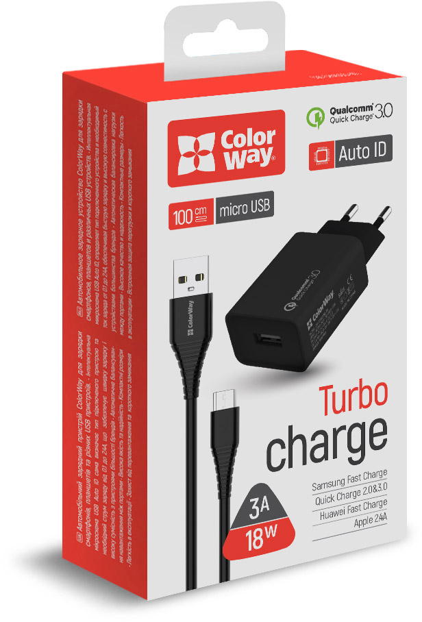 Зарядное устройство ColorWay 1USB QC3.0 18W + cable micro USB (CW-CHS013QCM-BK) характеристики - фотография 7