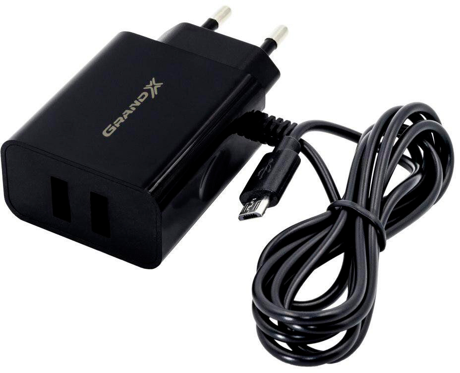 Зарядний пристрій Grand-X 5V 3,1A 2USB + micro USB Black (CH-65B)