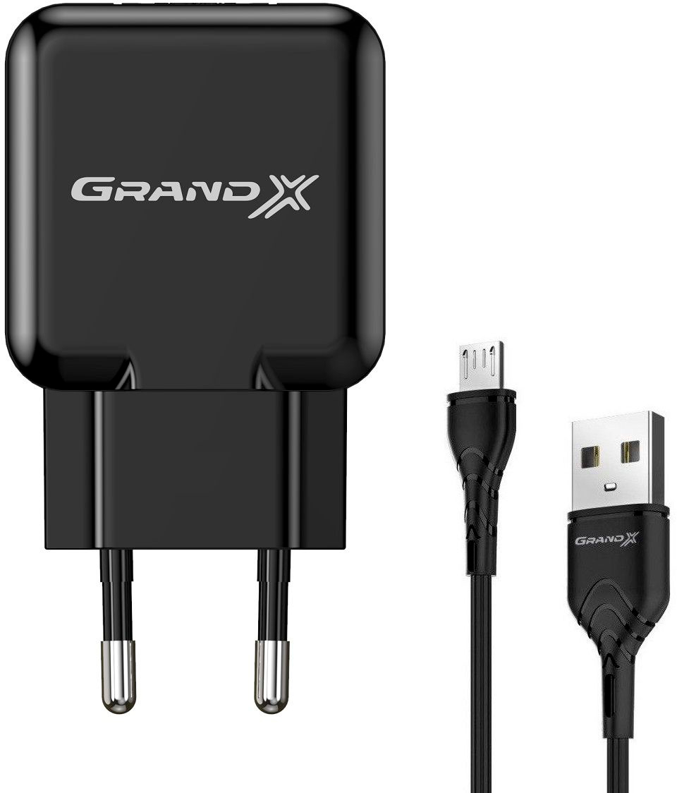 Характеристики зарядное устройство Grand-X USB 5V 2,1A Black + cable micro USB (CH-03UMB)