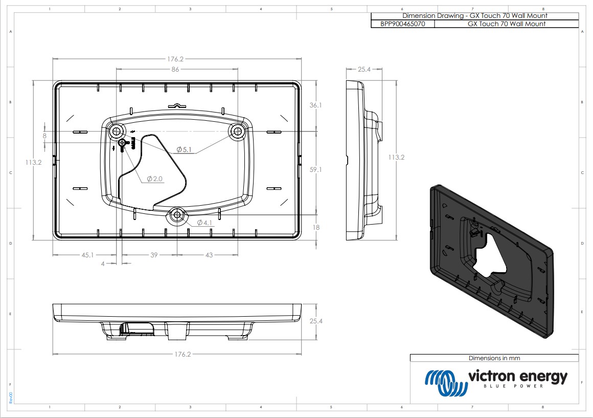 Victron Energy GX Touch 70 Wall Mount Габаритні розміри