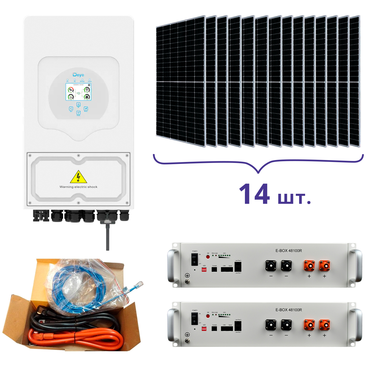 Система резервного питания Deye SUN-5K-SG03LP1-EU+Pytes E-BOX-48100R-2шт.+Battery Cable Kit-1шт.+JA Solar JAM72S20-460/MR 460 Wp, Mono-14шт.+кабель в интернет-магазине, главное фото
