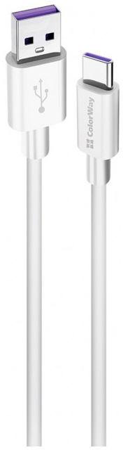 Кабель ColorWay USB 2.0 AM to Type-C 1.0m 5A white (CW-CBUC019-WH)