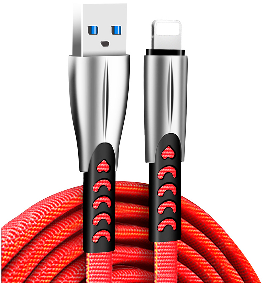 Кабель ColorWay USB 2.0 AM to Lightning 1.0m zinc alloy red (CW-CBUL010-RD)
