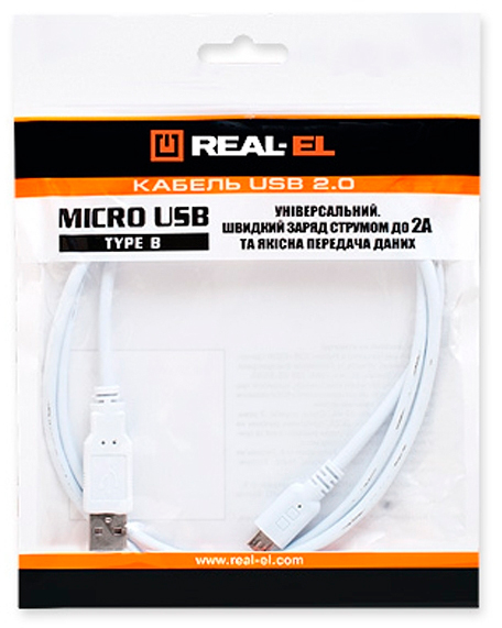 Кабель Real-El USB 2.0 AM to Micro 5P 0.6m Pro white (EL123500022) ціна 46.80 грн - фотографія 2