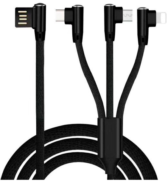 Кабель XoKo USB 2.0 AM to Lightning + Micro 5P + Type-C 1.2m black (SC-340-BK)