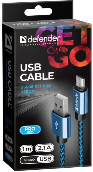 в продажу Кабель Defender USB 2.0 AM to Micro 5P 1.0m USB08-03T blue (87805) - фото 3