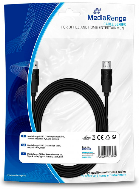 Ціна кабель Mediarange USB 2.0 AM/AF 5.0m (MRCS108) в Києві