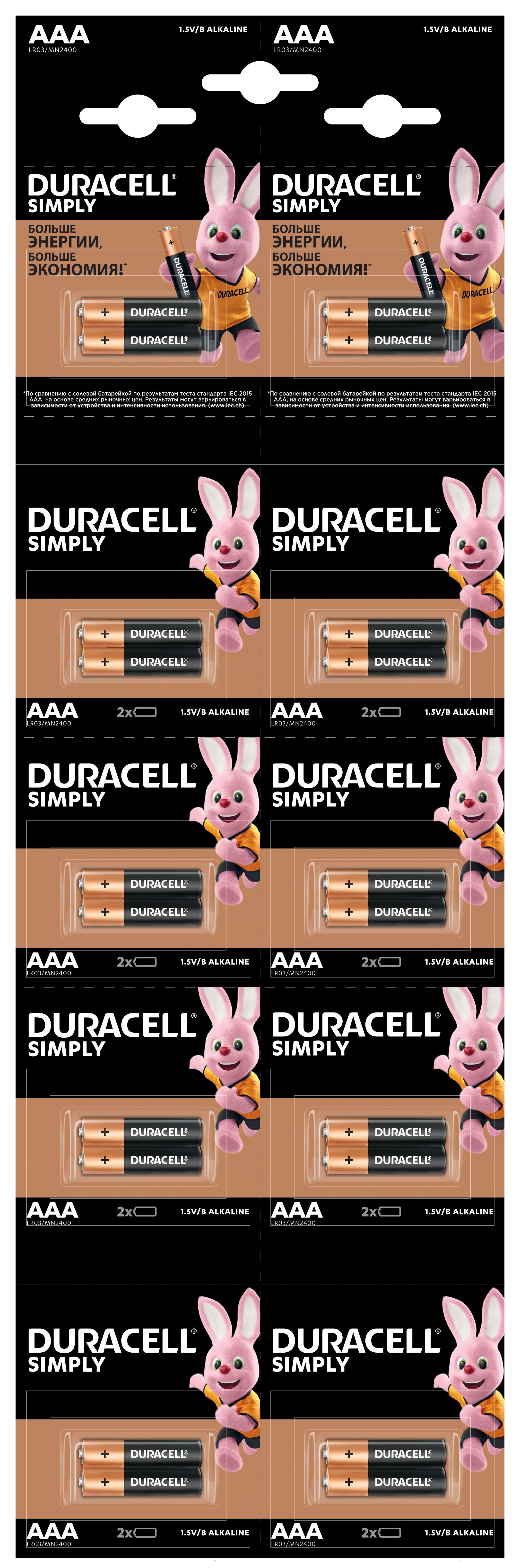 Інструкція батарейки 20 штук Duracell AAA MN2400 LR03 (плакат 2*10) * 20 (5011646)