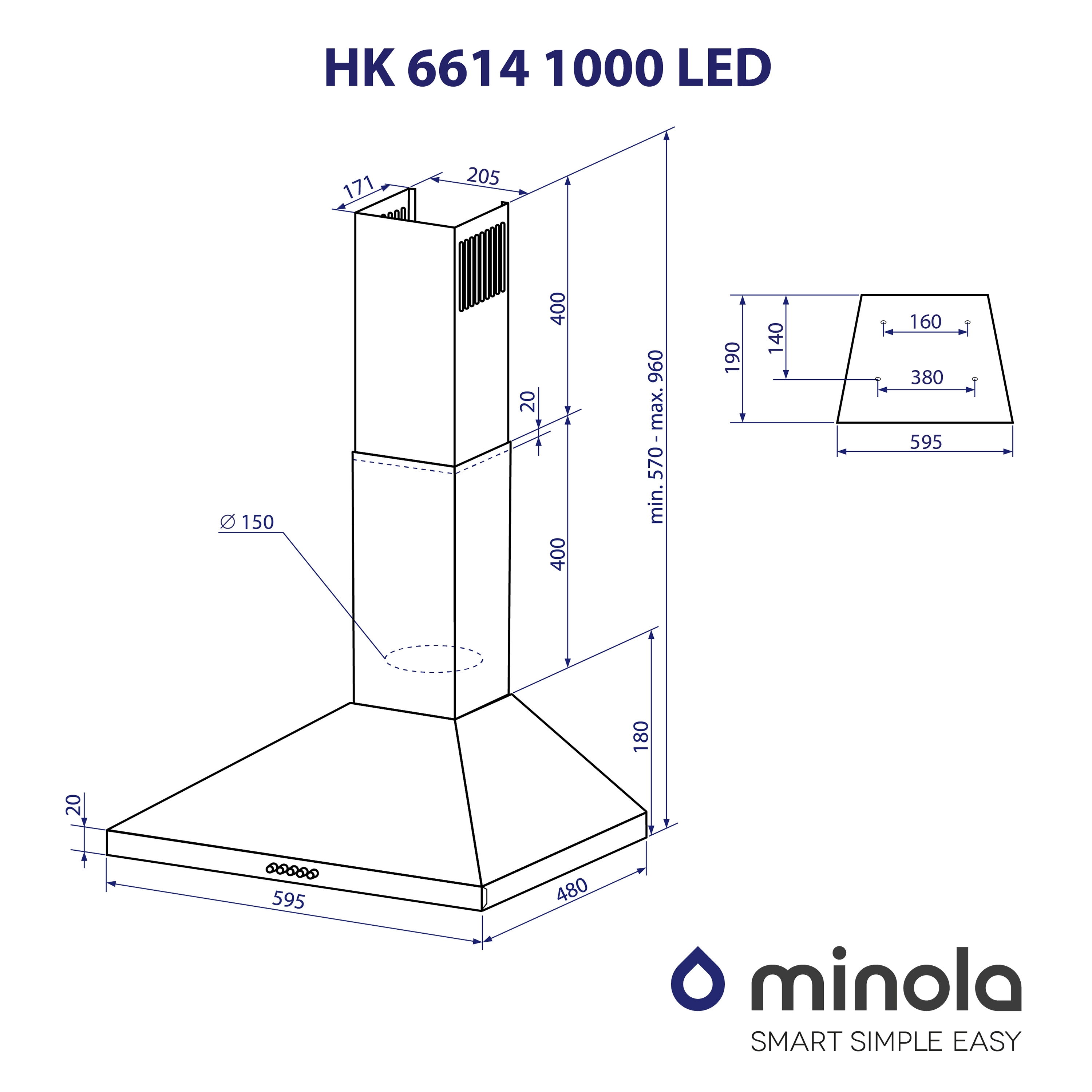Minola HK 6614 BL 1000 LED Габаритные размеры