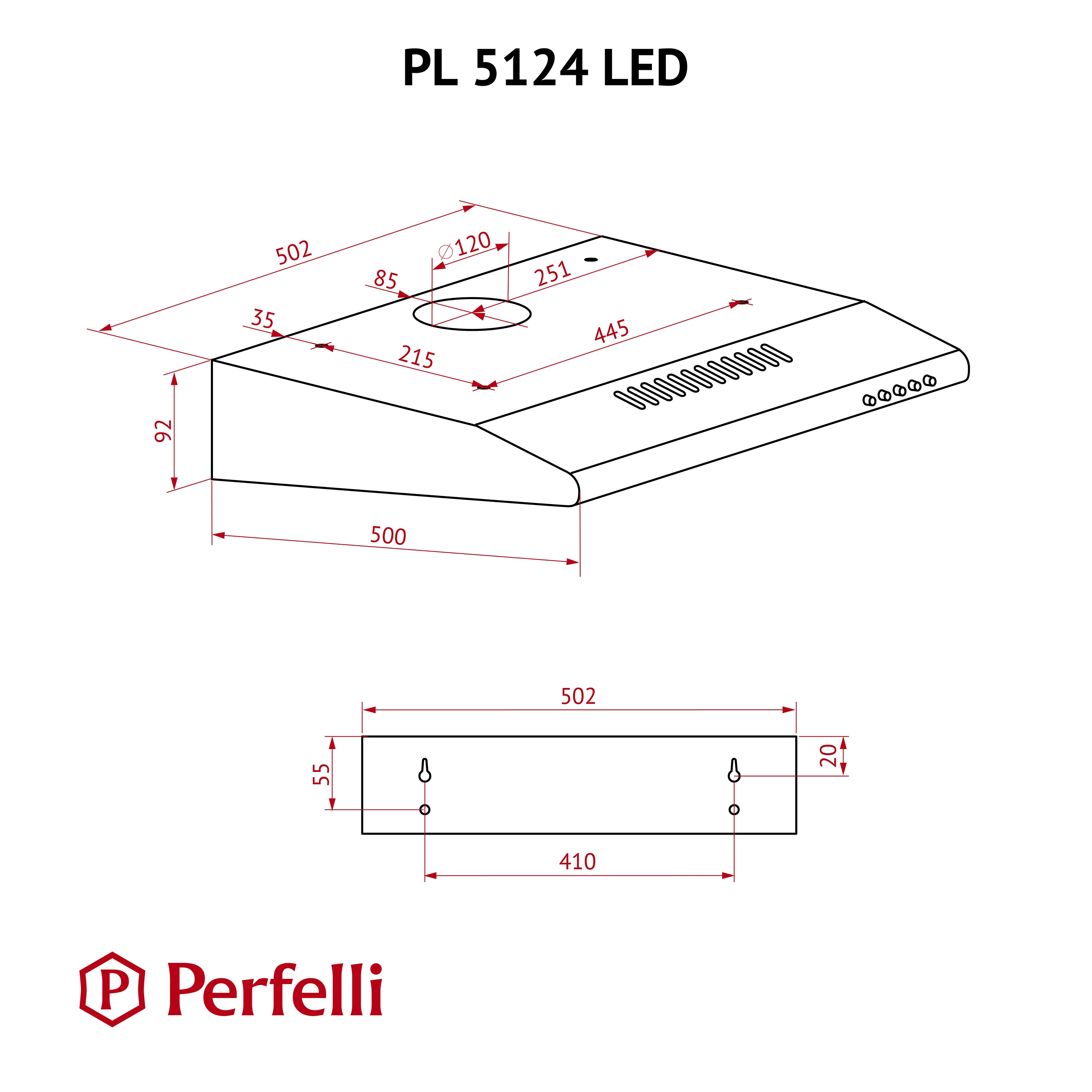 Perfelli PL 5124 WH LED Габаритные размеры
