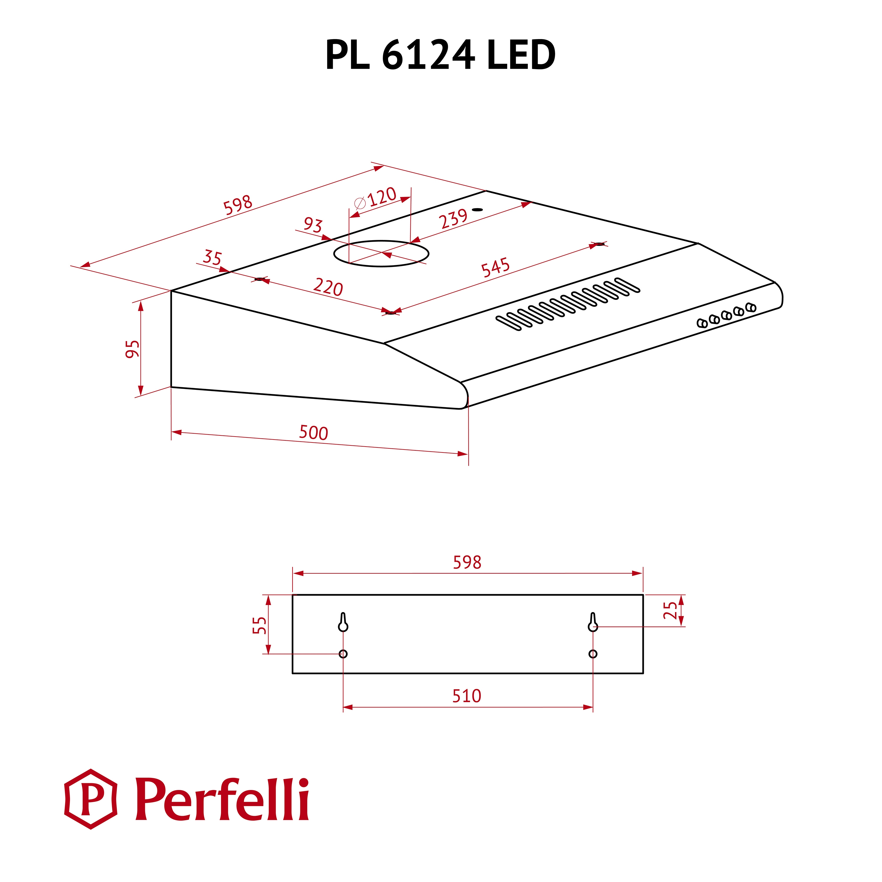 Perfelli PL 6124 WH LED Габаритные размеры
