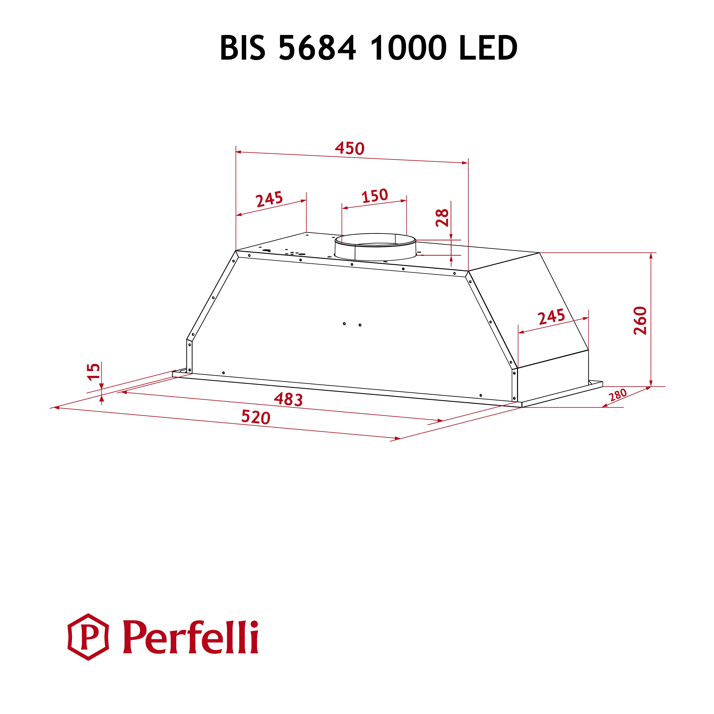 Perfelli BIS 5684 WH 1000 LED Габаритные размеры