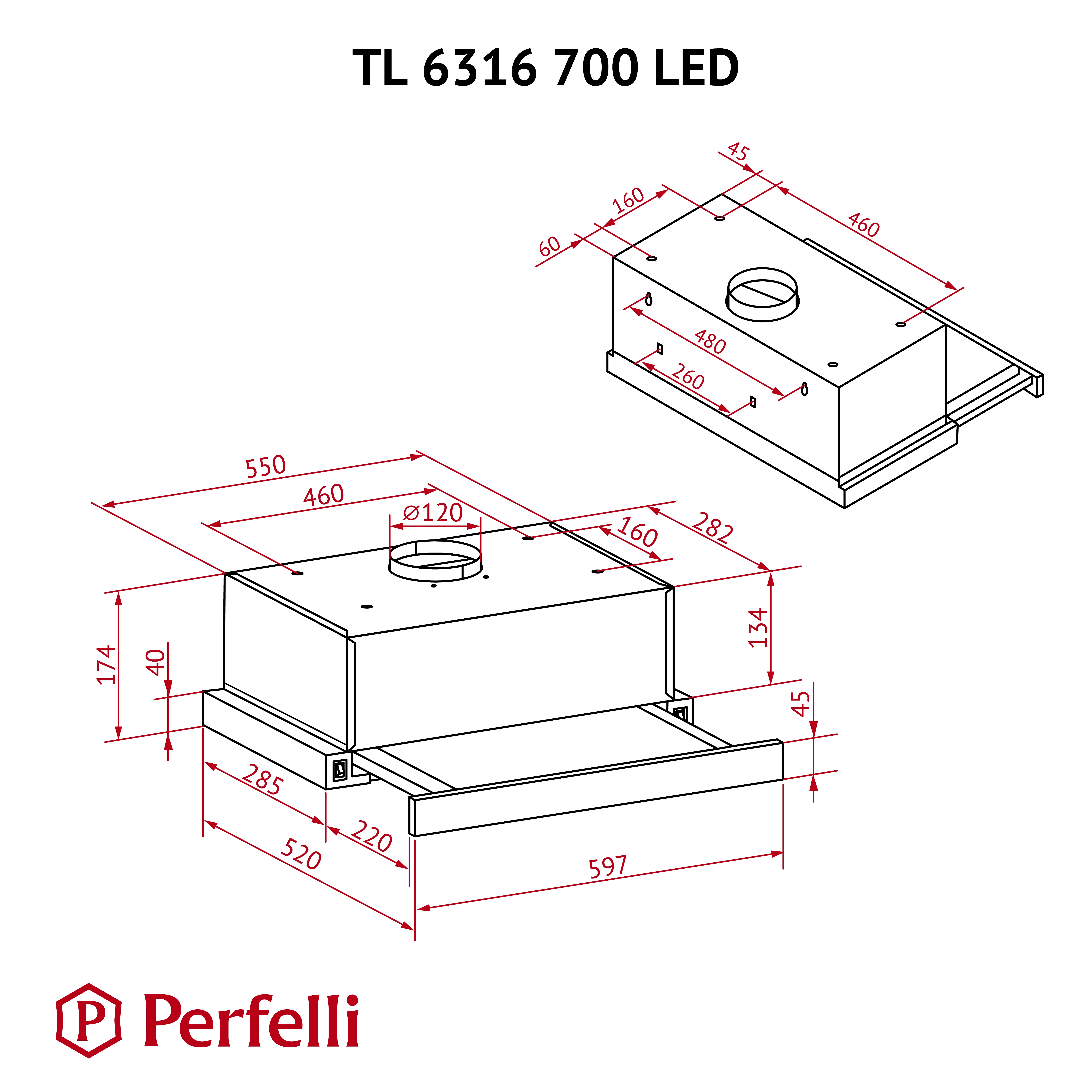 Perfelli TL 6316 IV 700 LED Габаритные размеры