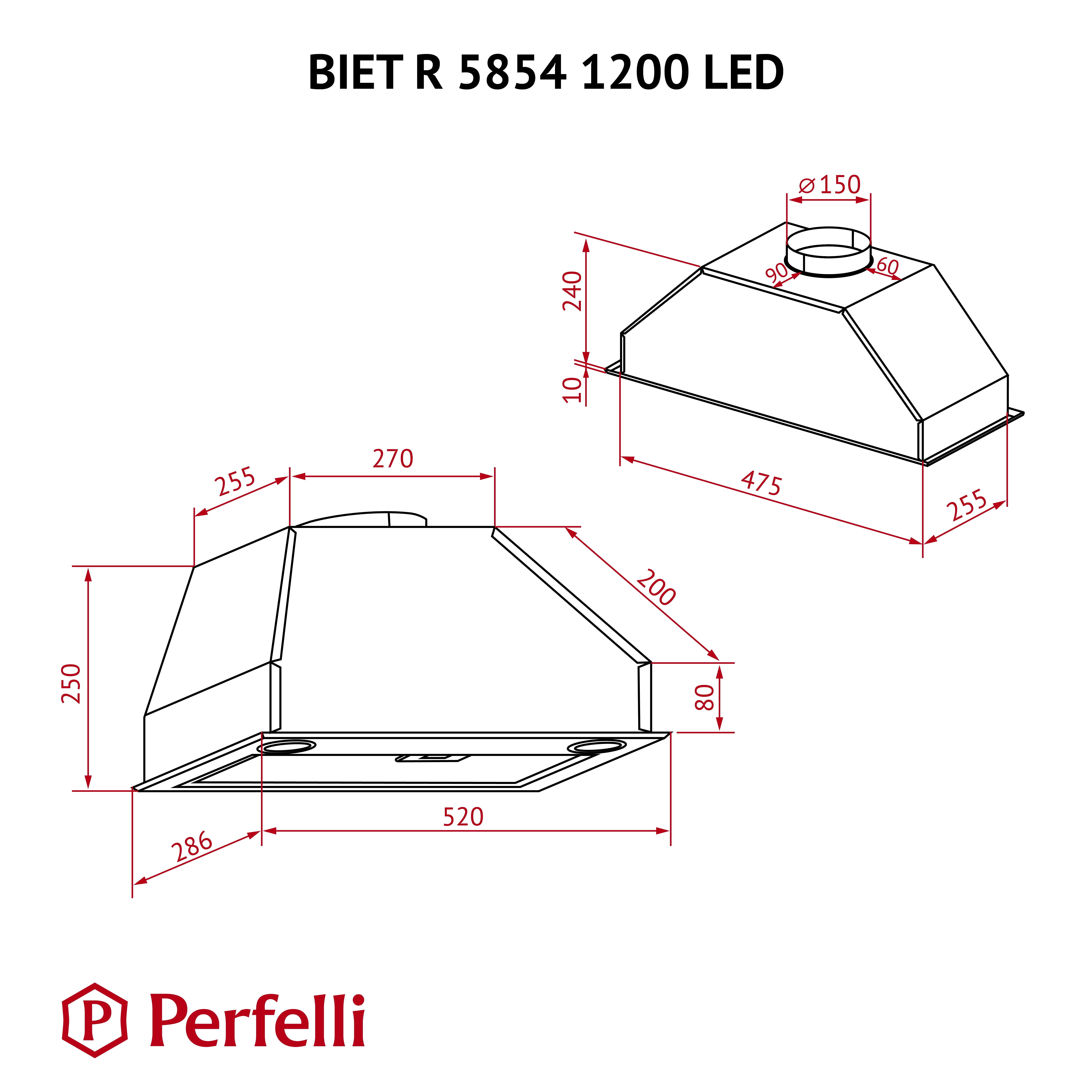 Perfelli BIET R 5854 BL 1200 LED Габаритные размеры