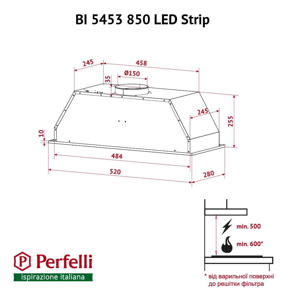Perfelli BI 5453 WH 850 LED Strip Габаритні розміри