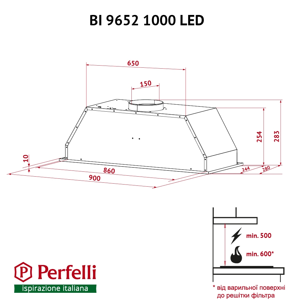 Perfelli BI 9652 I 1000 LED Габаритні розміри