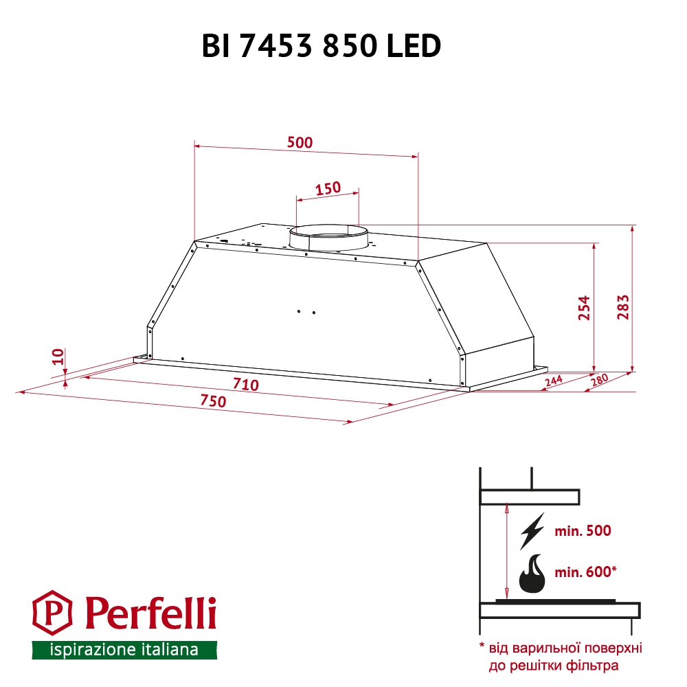 Perfelli BI 7453 I 850 LED Габаритные размеры