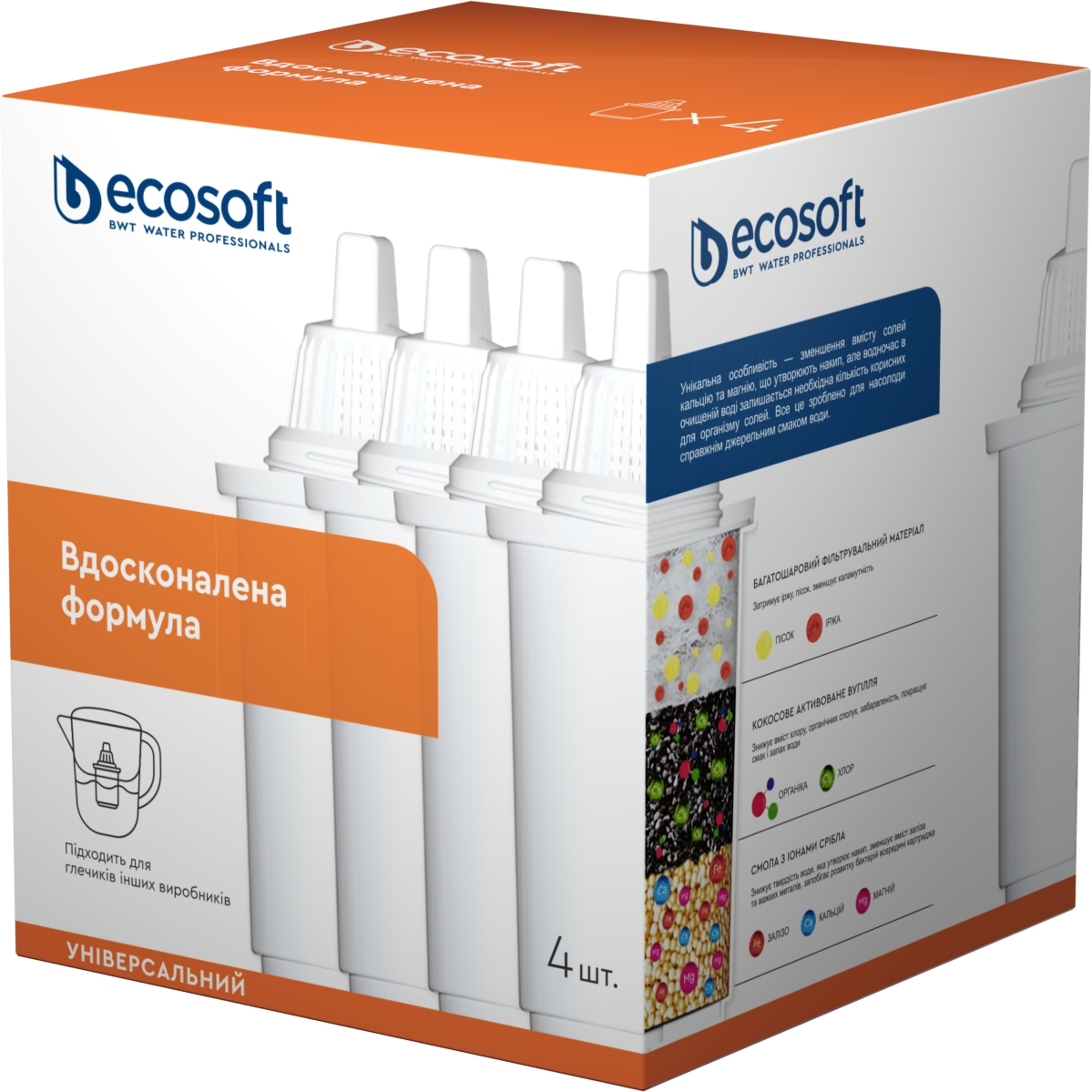 Купити картридж ecosoft для фільтра-глечика Ecosoft CRVKABN4ECO (універсальний) 4шт. в Києві