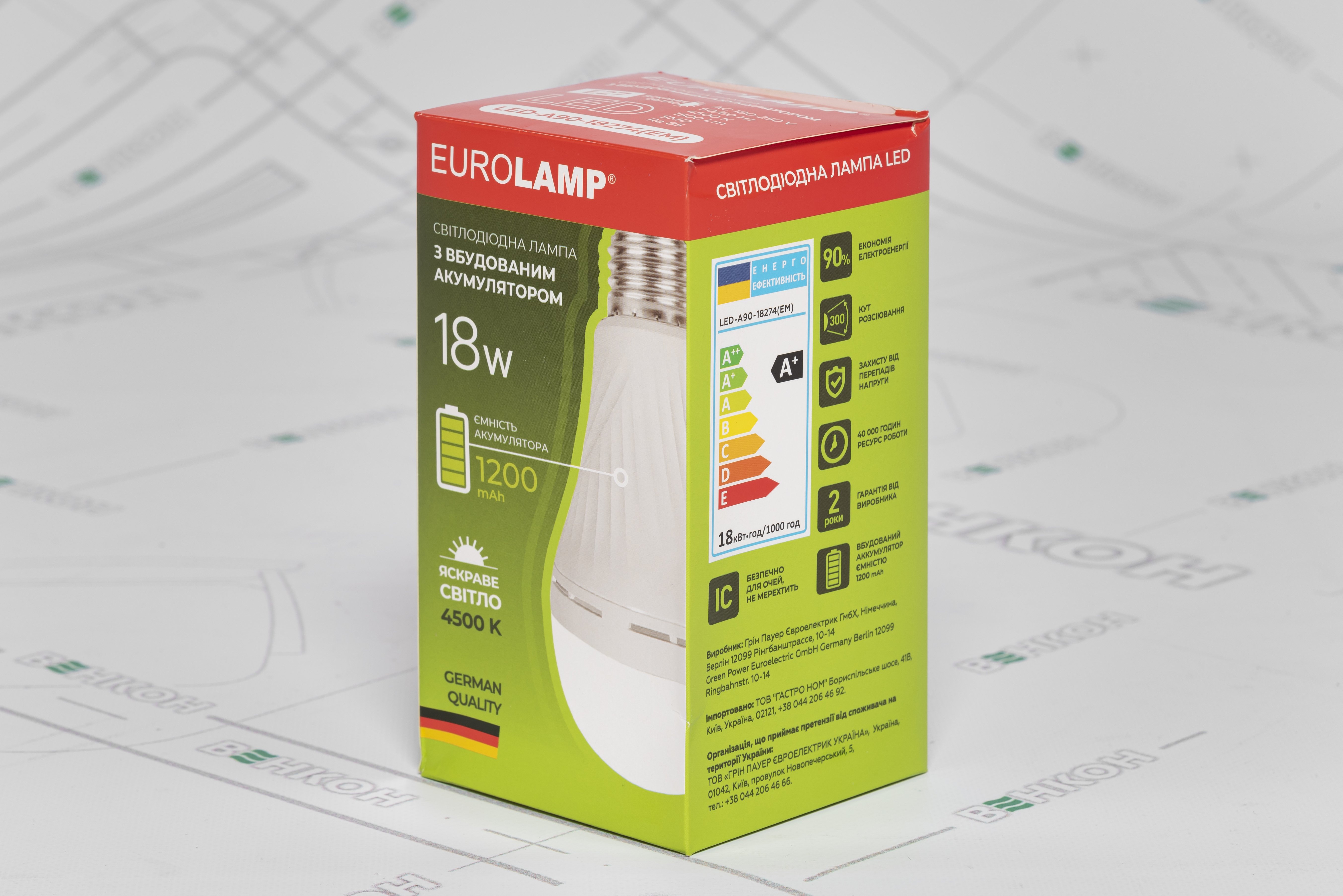 Акумуляторна LED-лампа Eurolamp A90 18W 4500K 220V E27 (LED-A90-18274(EM)) інструкція - зображення 6