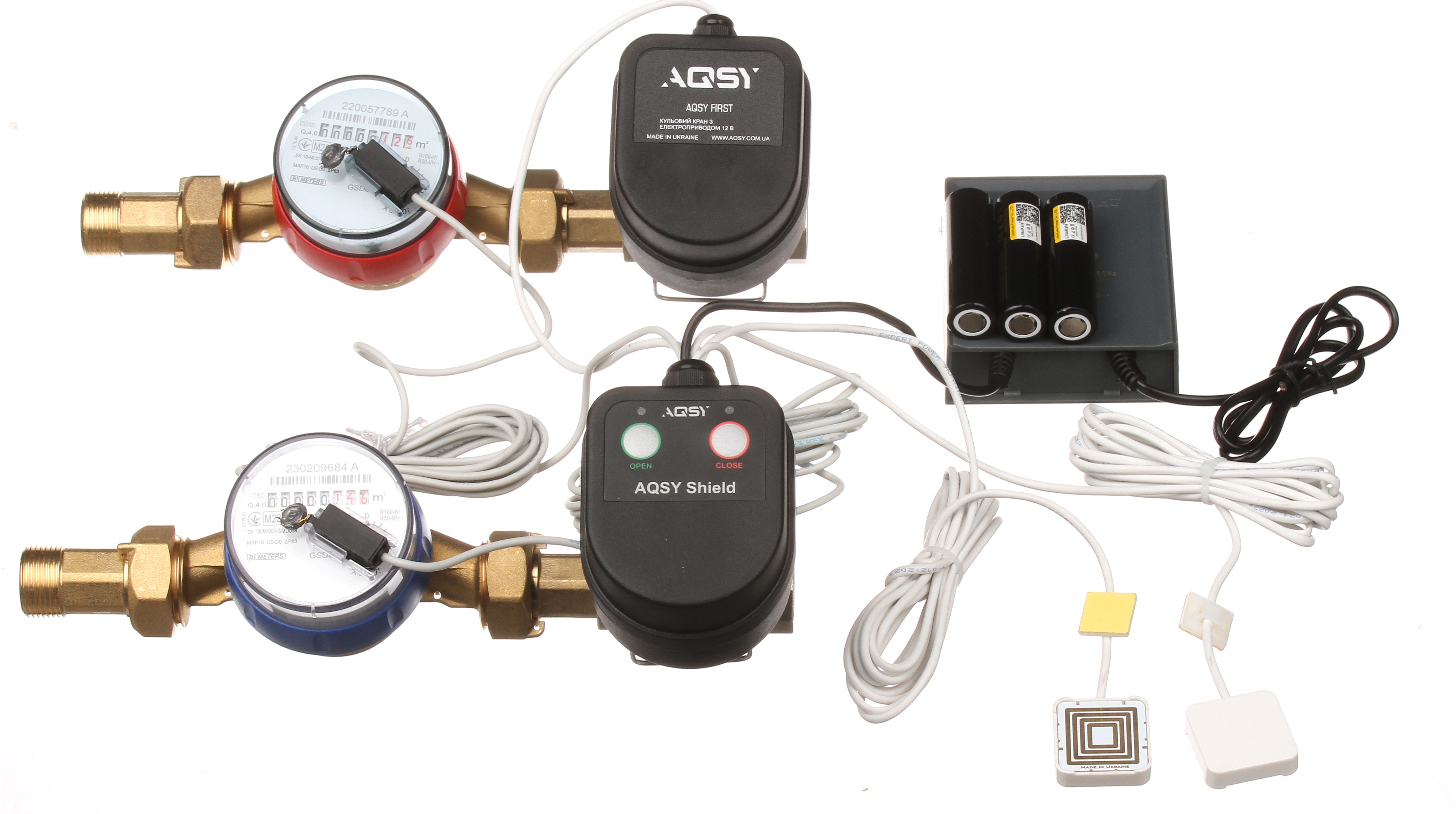 Система защиты от протечек воды  AQSY Shield 3/4 Enolgas + First 3/4 Enolgas (два счетчика и ИБП + два датчика AQSY WS Simple 3м) в интернет-магазине, главное фото