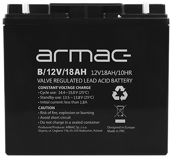 Характеристики аккумулятор 18 a·h Armac 12V, 18 A (B/12V/18AH)
