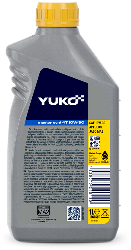 Моторное масло Yuko Master Synt 4T 10W-30 1 л цена 172.00 грн - фотография 2