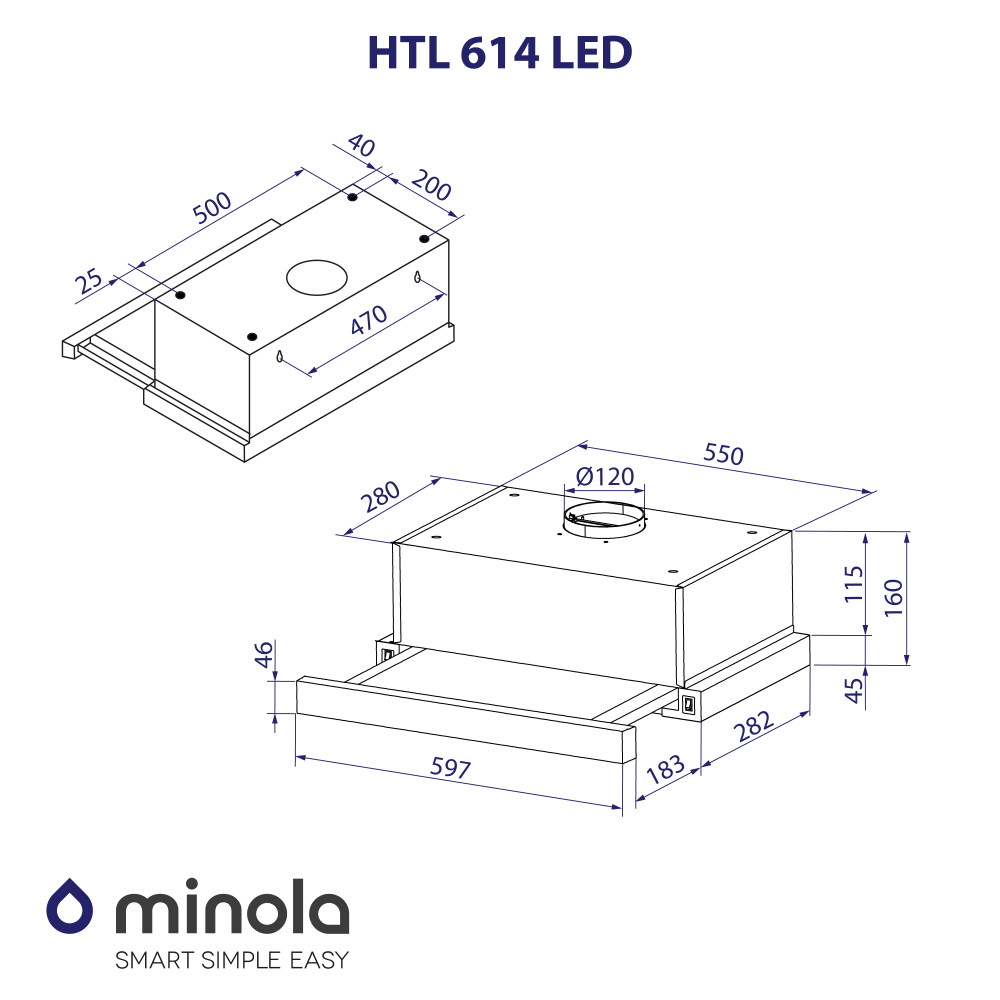 Minola HTL 614 WH LED Габаритні розміри