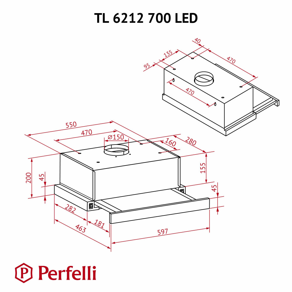 Perfelli TL 6212 BL 700 LED Габаритные размеры
