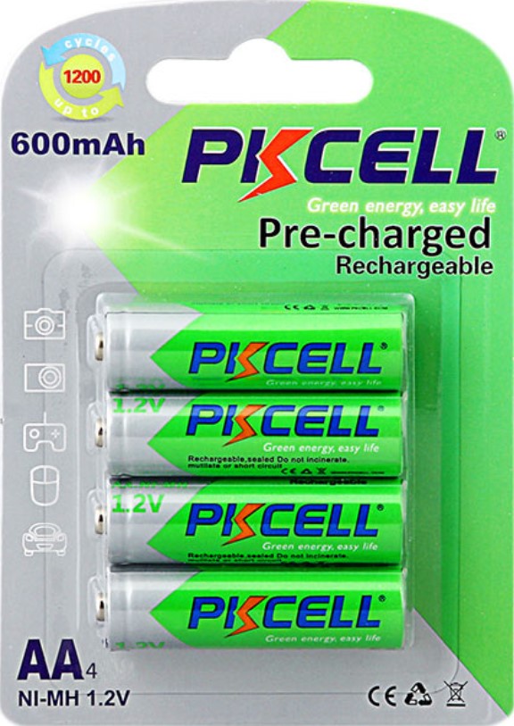 Акумулятори AA PkCell AA 600mAh, 1.2V Ni-MH, 4pcs/card