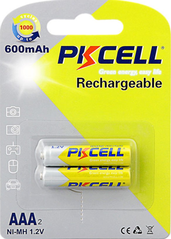 PkCell AAA 600mAh, 1.2V Ni-MH, 2pcs/card