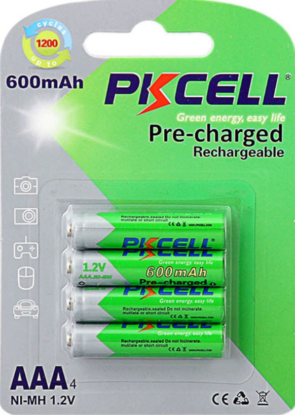 PkCell AAA 600mAh, 1.2V Ni-MH, RTU, 4pcs/card green