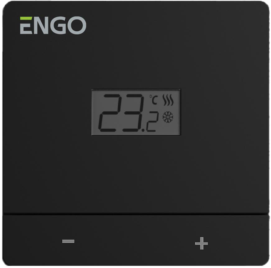 Характеристики терморегулятор чорного кольору для теплої підлоги Engo Controls EASYBATB