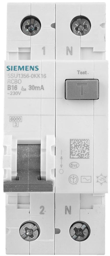 Siemens RCBO 6kA 1P+N 16A B 30mA АС (5SU1356-0KK16)