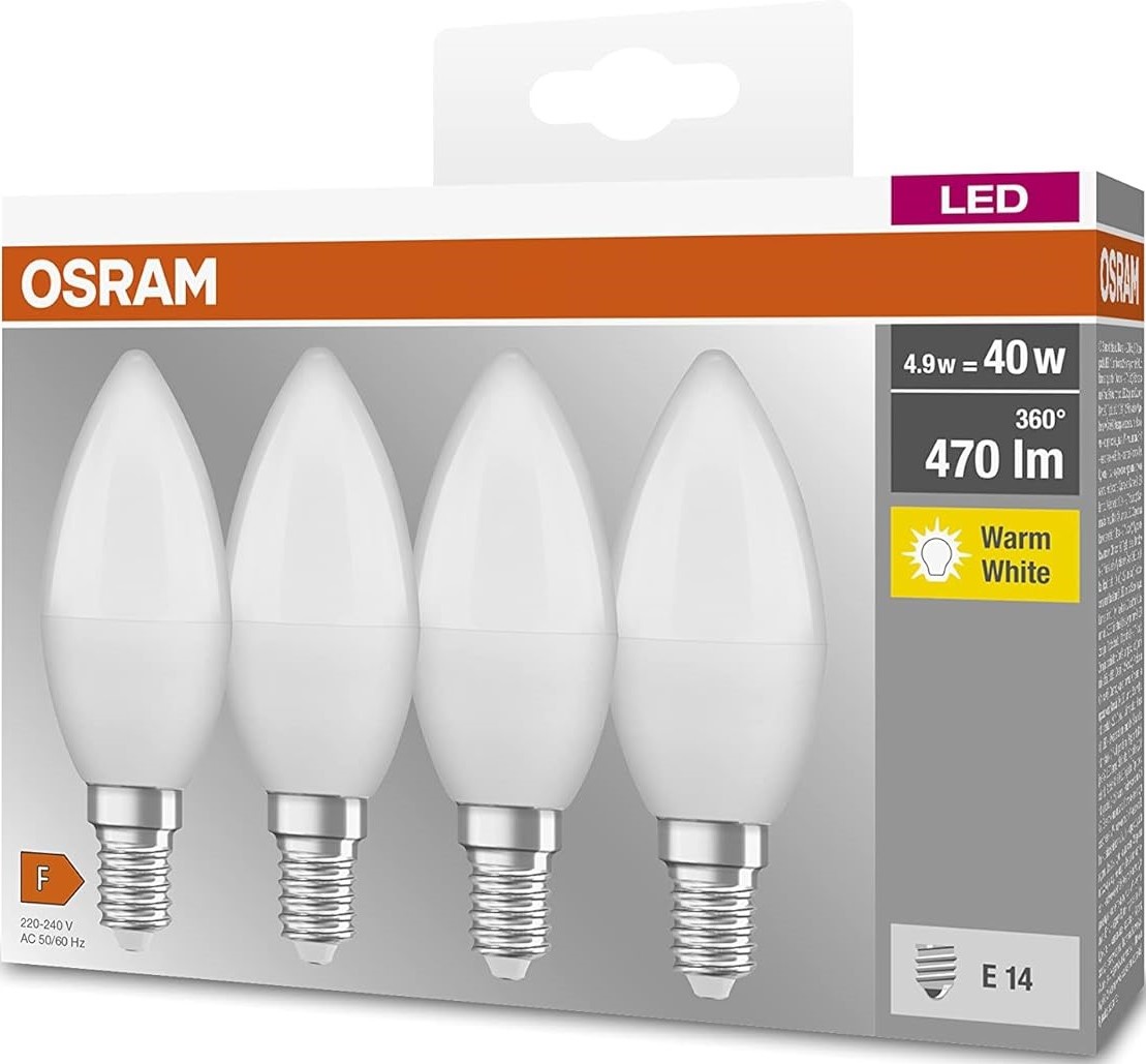 Лампа Osram Led B40 E14 4.9Вт 2700К 470Лм 4 шт. (4058075819474)