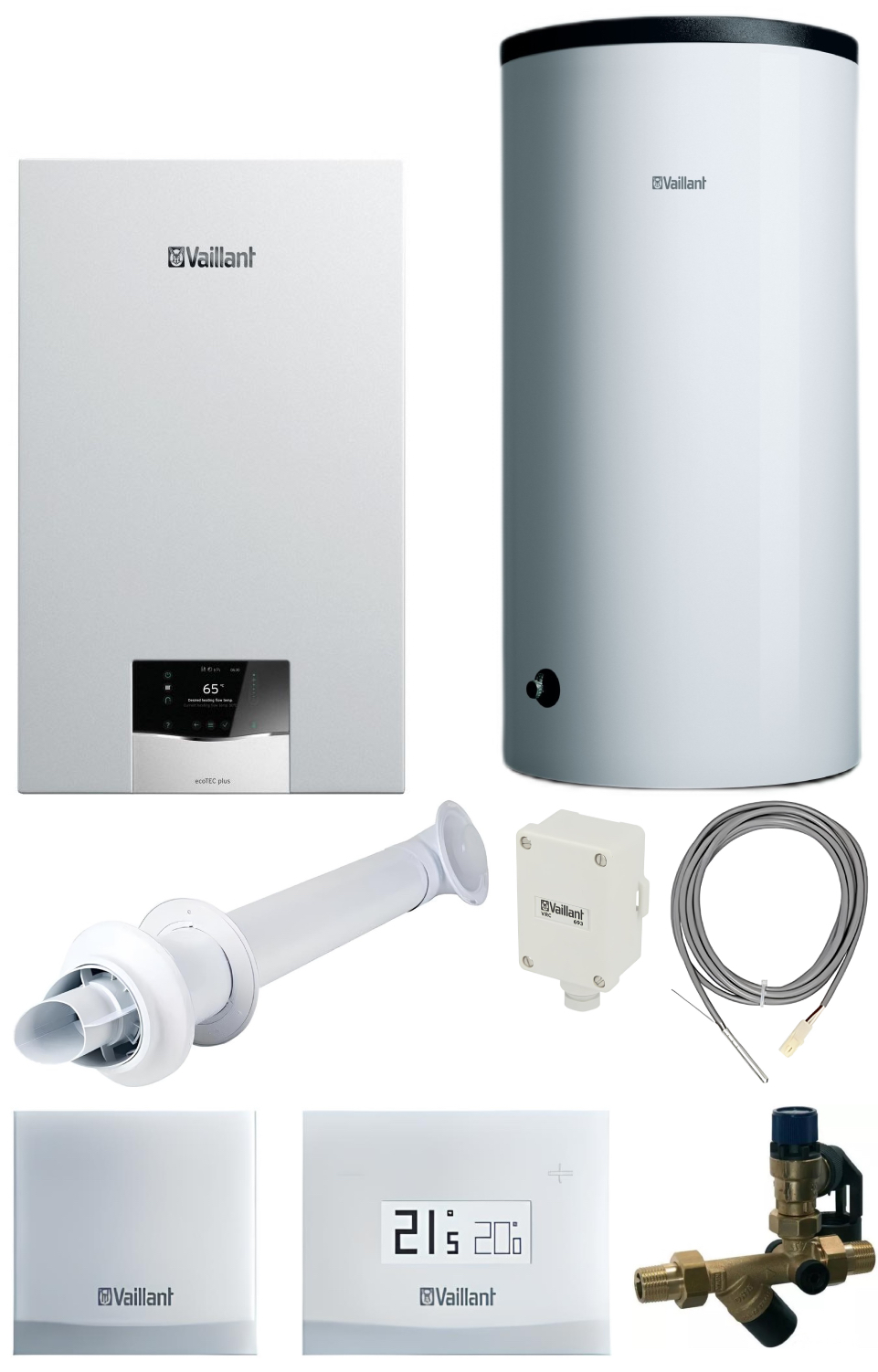 Газовий котел + пакетна пропозиція Vaillant ecoTec Plus VU 25CS/1-5 (N-INT2) + Бойлер 200 л + eRELAX комплект погодозалежного керування