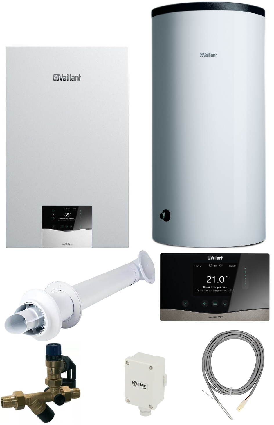 Газовий котел + пакетна пропозиція Vaillant ecoTec Plus VU 30CS/1-5 (N-INT2) + Бойлер 200 л + Комплект дротового керування
