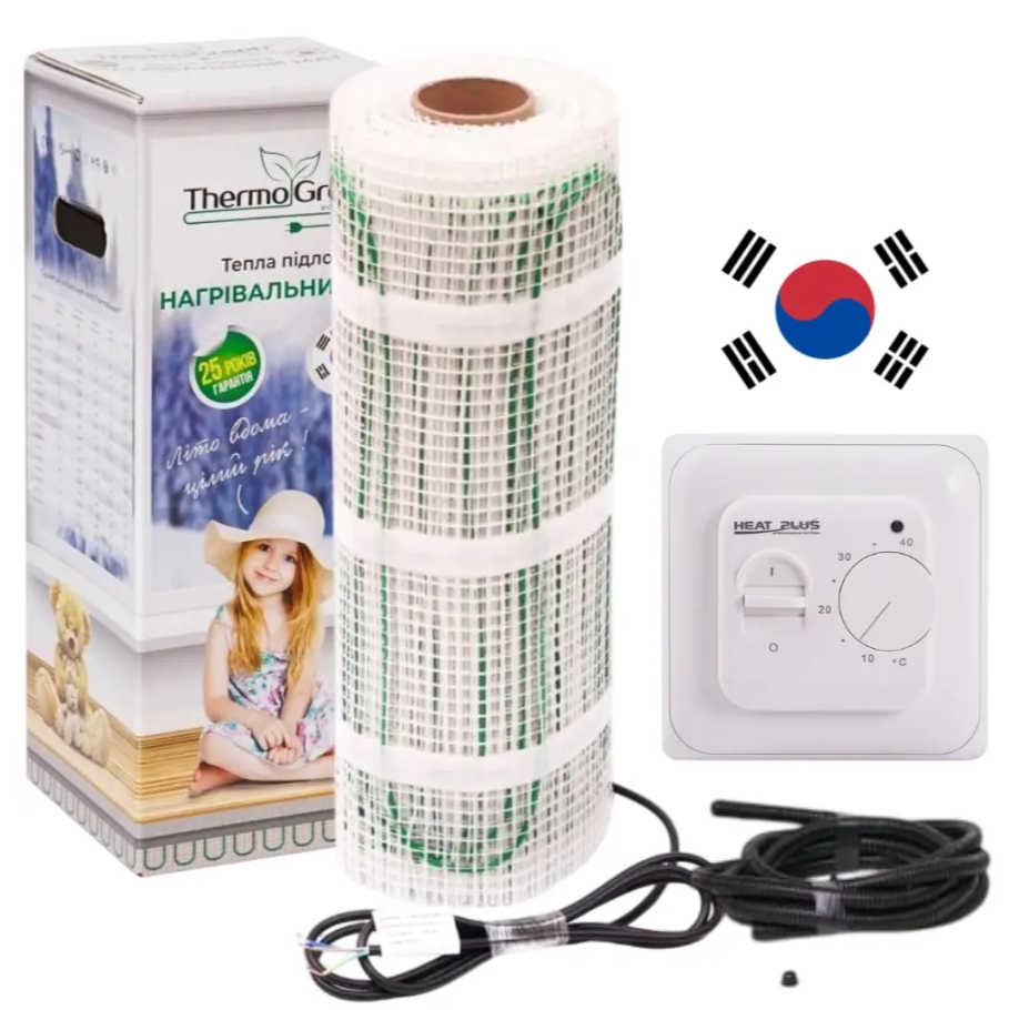 Мат нагрівальний ThermoGreen TGMT 1 м², 150 Вт (TGMT010) + терморегулятор Heat Plus M5.16