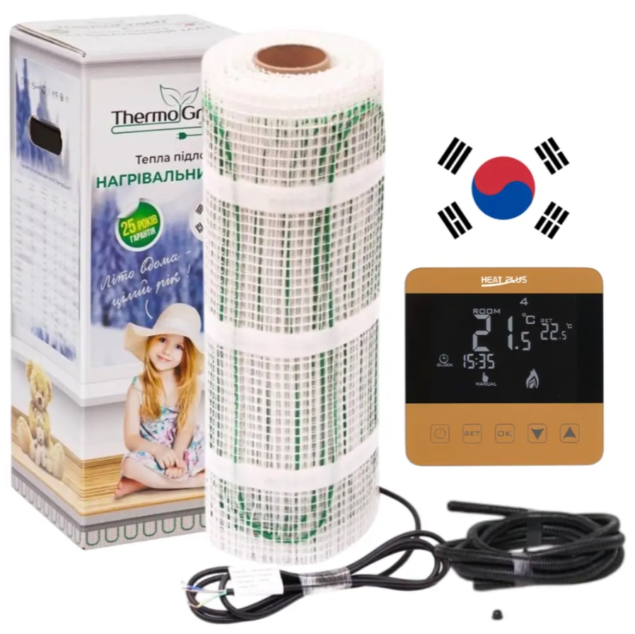 Електрична тепла підлога ThermoGreen TGMT 2 м² 150 Вт + терморегулятор BHT 320 gold