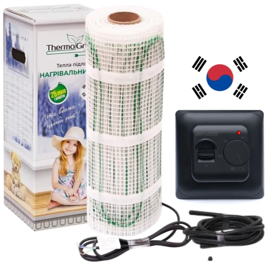 Мат нагрівальний ThermoGreen TGMT 2 м², 300 Вт + терморегулятор Heat Plus M5.16 Black