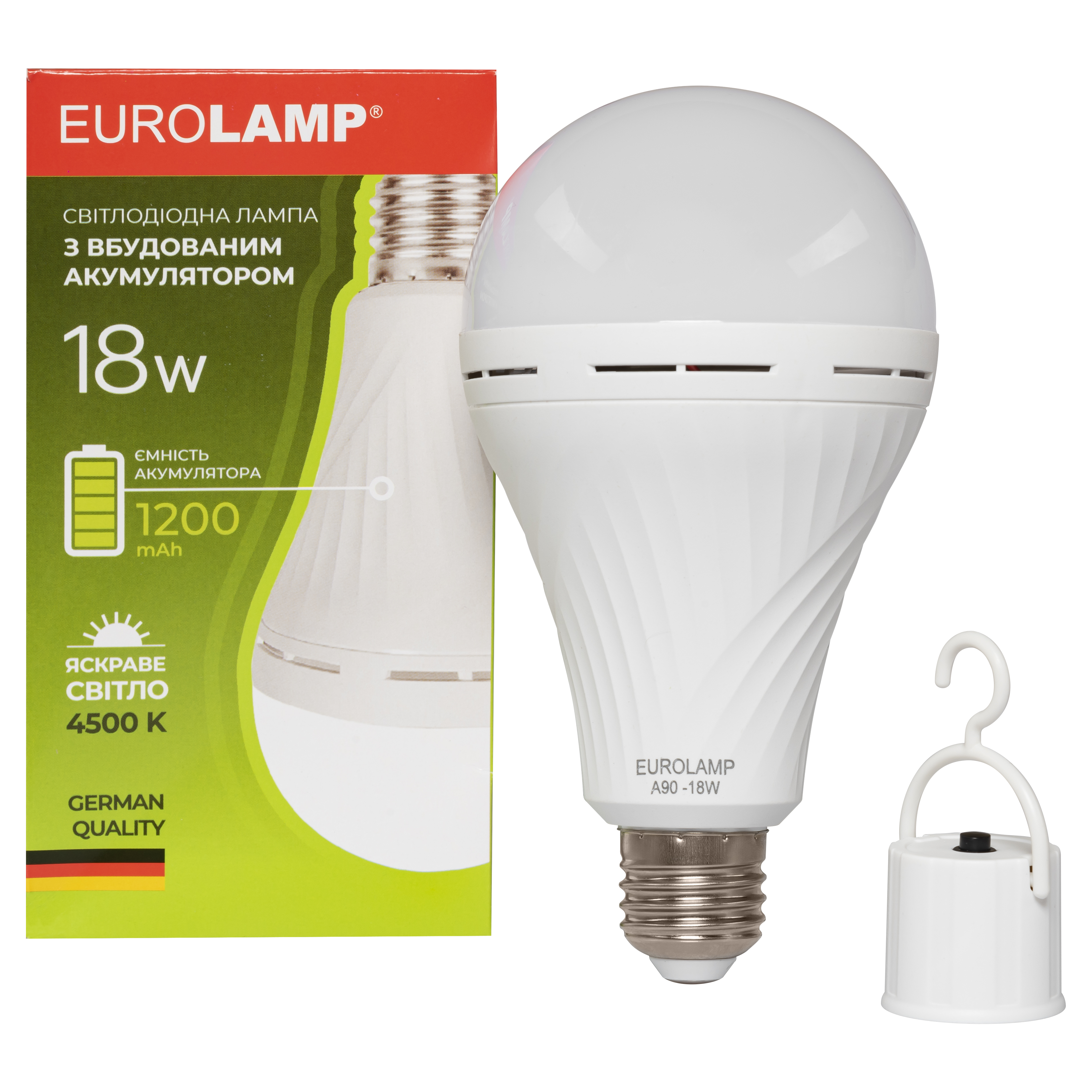 Ціна світлодіодна лампа з акумулятором Eurolamp A90 18W 4500K 220V E27 (LED-A90-18274(EM)) в Києві