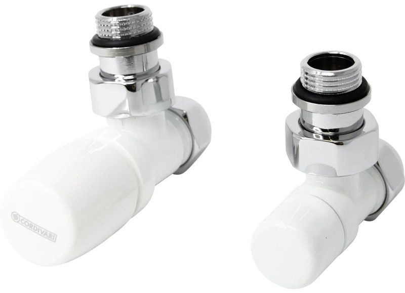 Комплект радіаторних кранів Cordivari Kristal 1/2" кутовий, білий (5991990311011)