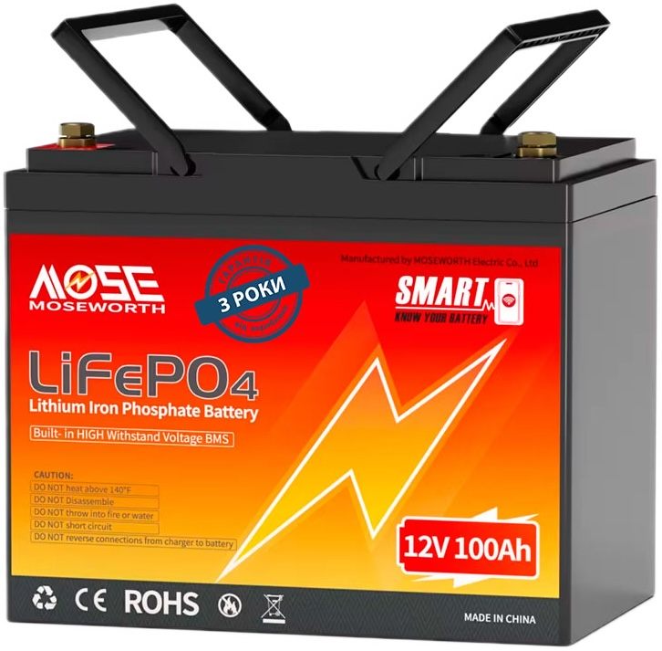 Акумулятор Moseworth LiFePO4 12V 100 Ah Smart (1280Wh) (BMS 100A)