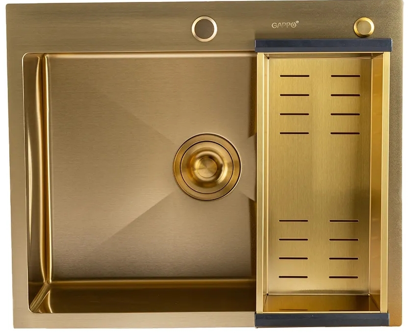 Кухонна мийка Gappo GS 6050-3 600x500 мм сифон+коландер, золото PVD