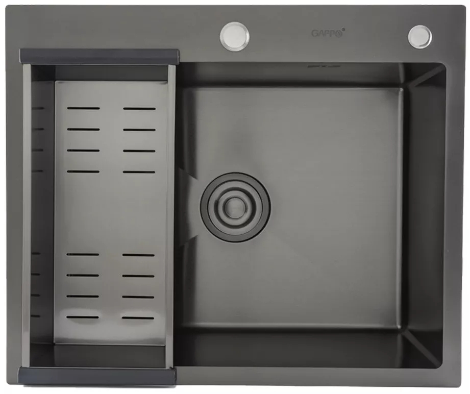 Кухонна мийка Gappo GS6050-6 600x500 мм сифон+коландер, нержавіюча сталь PVD