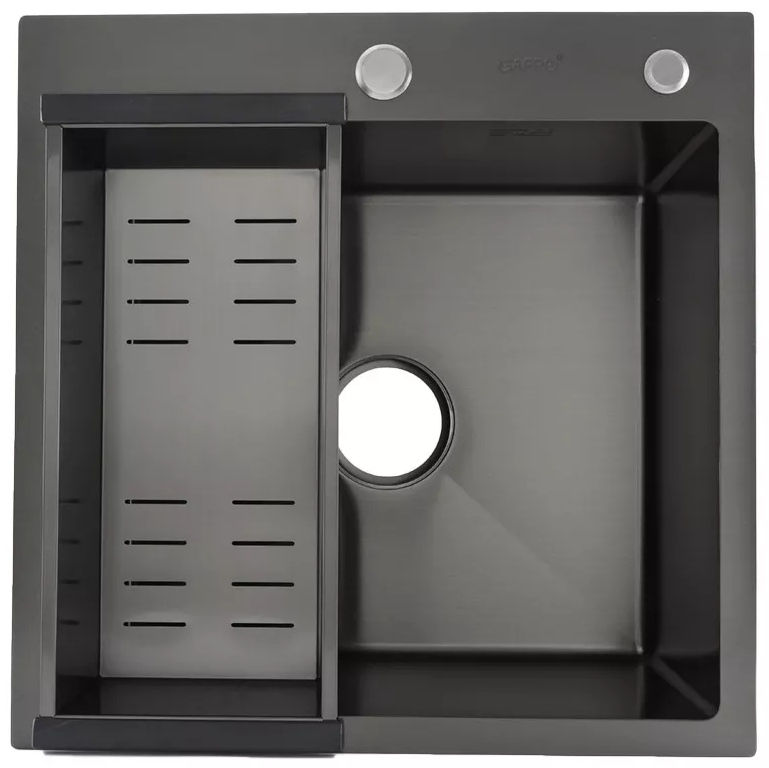 Кухонна мийка Gappo GS5050-6 500x500 мм сифон+коландер, нержавіюча сталь PVD