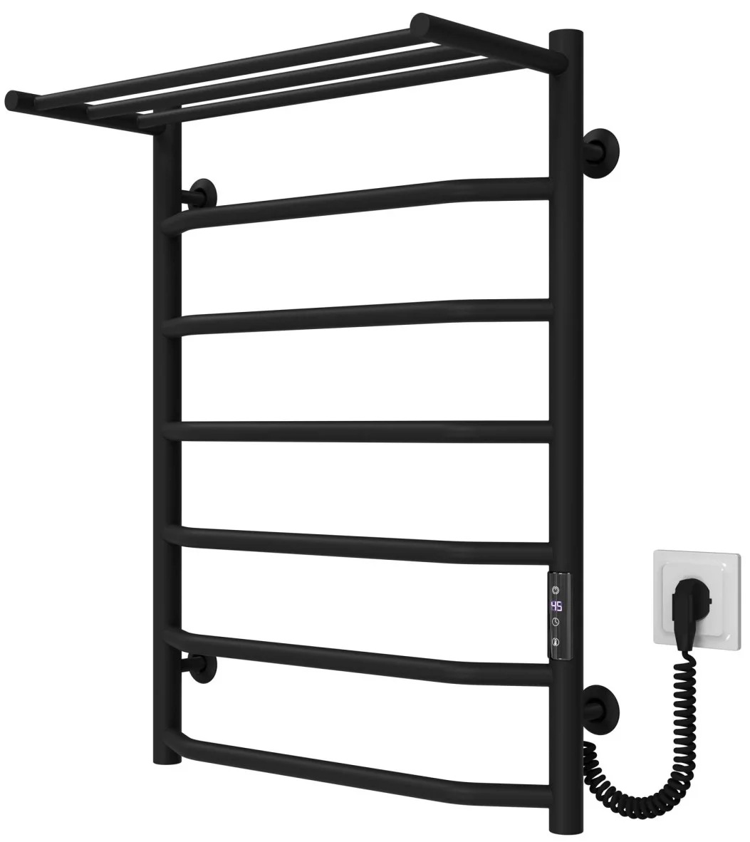 Рушникосушка Deffi Трапеція з полицею П7 500x700, чорна, JD03, праве підключення (C.TP.70.50.7.E.B.R.1)