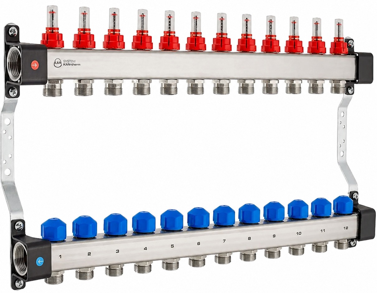 Колектор розподільчий KAN-Therm InoxFlow UFS 12 контурів G1" x G3/4" (1316157076)